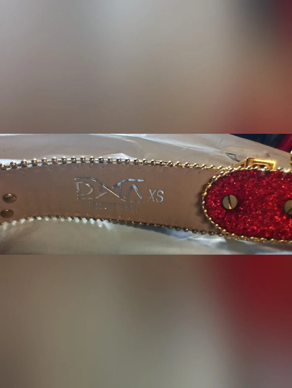 DNA - Belt RUBY Red FAUX Alligator Skin. Ruby Red And Clear Rhinestone Buckle
